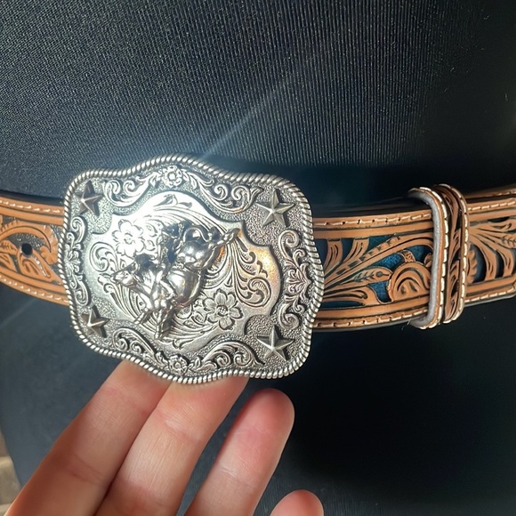 Nocona Men's Brown Leather Tooled Belt - Picture 1 of 8